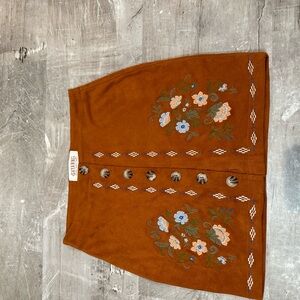 Anthropologie Rust Floral Button-Front Skirt